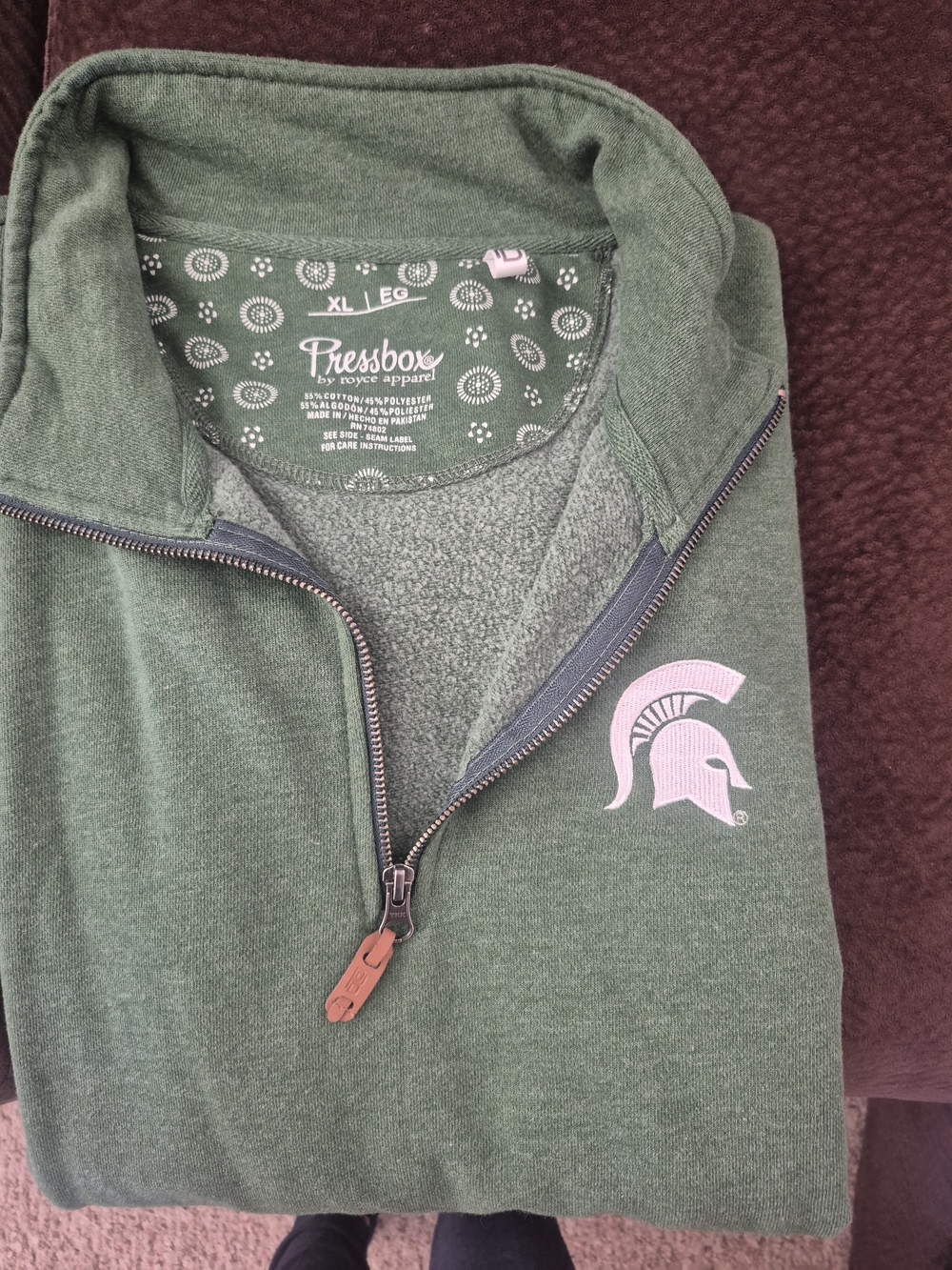 Pressbox Men's Green Quarter-Zip Sweater with Spartan Logo